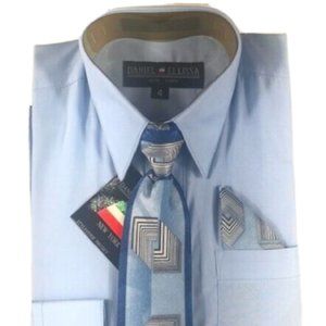 Daniel Ellissa Boy's Blue Dress Shirt Royal Blue Silver Black Tie Hanky Size 4